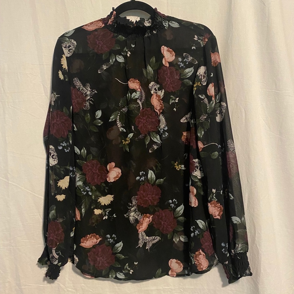 Sheer dark floral whimsigoth torrid blouse